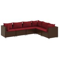7-delige Loungeset met kussens poly rattan bruin - thumbnail