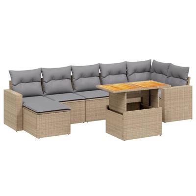 8-delige Loungeset met kussens poly rattan beige
