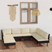 8-delige Loungeset met kussens poly rattan zwart - thumbnail