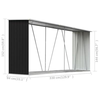 Haardhoutschuur 330x84x152 cm gegalvaniseerd staal antraciet - thumbnail