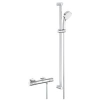 Doucheset Grohe Grohtherm 1000 Performance Opbouw Rond Glans Chroom Hartafstand 15cm Thermostaatkraan Glijstang 90cm Handdouche 2 Standen - thumbnail