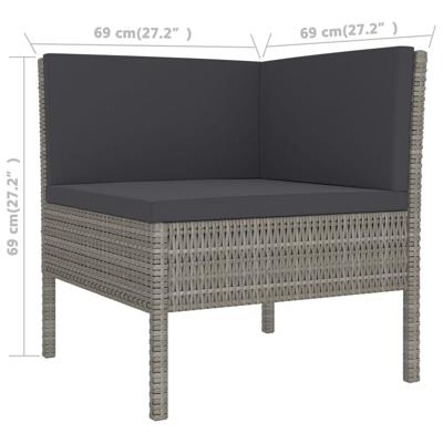 11-delige Loungeset met kussens poly rattan grijs