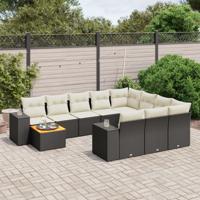 11-delige Loungeset met kussens poly rattan zwart - thumbnail