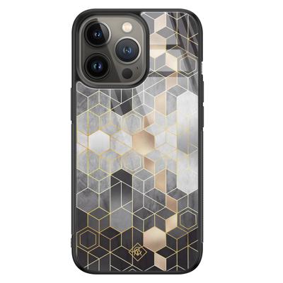 iPhone 13 Pro glazen hardcase - Grey cubes