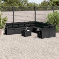 11-delige Loungeset met kussens poly rattan zwart - thumbnail