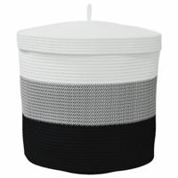 Opbergmand met deksel 40x35 cm katoen wit en zwart - thumbnail