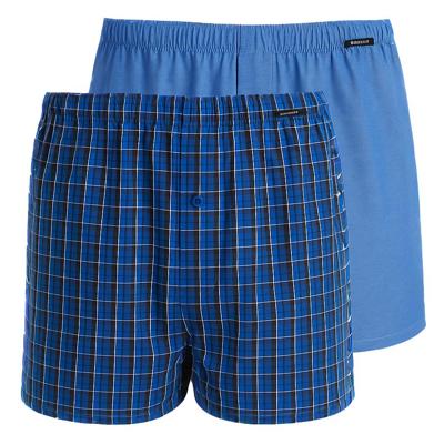 2-Pack heren wijde boxershort katoen woven - Losse blauwe 100% katoenen boxershorts