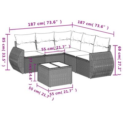 5-delige Loungeset met kussens poly rattan zwart - thumbnail