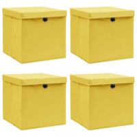 VidaXL Opbergboxen met deksel 4 st 32x32x32 cm stof geel - thumbnail