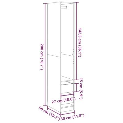 Kledingkast 30x50x200 cm bewerkt hout zwart
