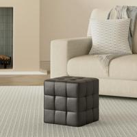 Poef 2 st 30x30x30 cm kunstleer zwart - thumbnail