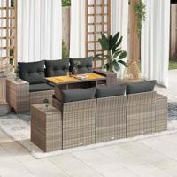 7-delige Loungeset met kussens poly rattan grijs - thumbnail