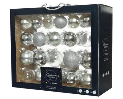 Decoris kerstballen set Glas 42st zilver 5-6-7cm Decoris kerstballen set Glas 42st zilver 5-6-7cm