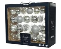 Decoris kerstballen set Glas 42st zilver 5-6-7cm - thumbnail