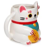 Witte Maneki Neko Gelukskat Gevormde Keramiek Mok - thumbnail