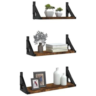 3-delige Wandschappenset bewerkt hout gerookt eikenkleurig