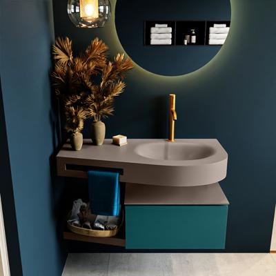 MONDIAZ RIVA 100cm badmeubel onderkast / planchet kleur Smag met 1 lade. Wastafel DULCET rechts 1 kraangat kleur Smoke.