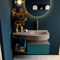 MONDIAZ RIVA 100cm badmeubel onderkast / planchet kleur Smag met 1 lade. Wastafel DULCET rechts 1 kraangat kleur Smoke. - thumbnail