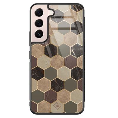 Samsung Galaxy S22 glazen hardcase - Kubus bruin groen