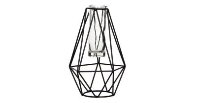 Mica Decorations Vaas - zwart metaal met glaasje - 11 x 10 x 17 cm