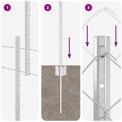 VidaXL Hek met paal zilver 1,2 x 10 m staal