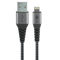 goobay Lightning > USB-A textielkabel met metalen aansluitingen - thumbnail