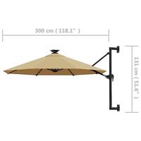 Wandparasol met LED's 300 cm taupe - thumbnail