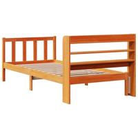 Bedframe met hoofdbord massief grenenhout wasbruin 100x200 cm - thumbnail