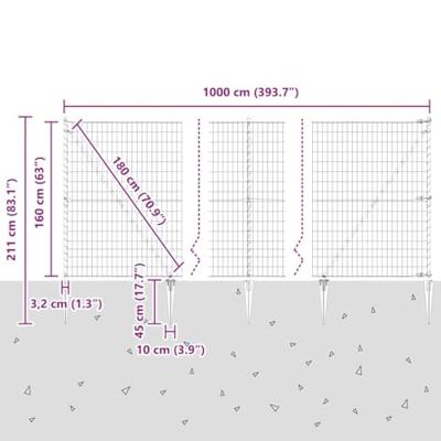 VidaXL Hek met paal grijs 1,6 x 10 m staal en pvc