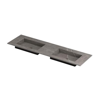 INK Post Wastafel Keramische Slab Envelop Bak Dubbel 2 Kraangaten - 1600x450x10 mm - Armani Grey Mat
