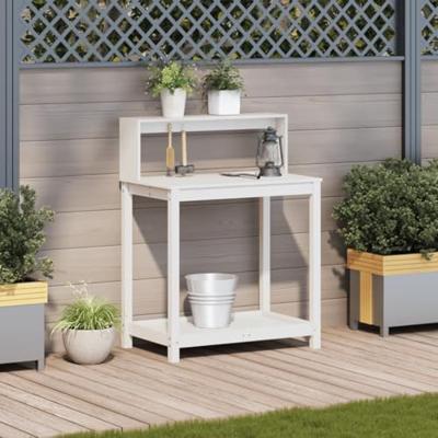 VidaXL Oppottafel met schappen 82,5x50x109,5 cm massief grenenhout wit VidaXL Oppottafel met schappen 82,5x50x109,5 cm massief grenenhout wit