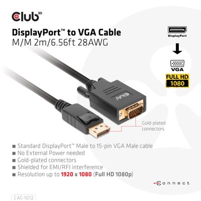 CLUB3D DisplayPort to VGA Cable M/M CLUB3D DisplayPort to VGA Cable M/M