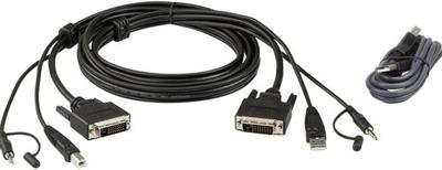 ATEN KVM Aansluitkabel [1x DVI-D-stekker, USB-A 2.0 stekker, Jackplug male 3,5 mm - 1x DVI-D-stekker, USB 2.0 bus A, Jackplug male 3,5 mm] 1.80 m Zwart