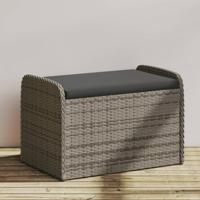 Opbergbankje met kussen 80x51x52 cm poly rattan grijs - thumbnail