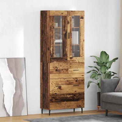 Hoge kast met lade 2 pcs Oud Hout Geengineerd Hout en Glas