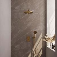 Gold Carving thermostatische inbouw regendouche set met 3-weg omstelling - 30 cm douchekop + handdouche + doucheslang + wandaansluitbocht - goud geborsteld PVD - thumbnail