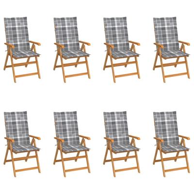 Tuinstoelen 8 st verstelbaar met kussens massief teakhout