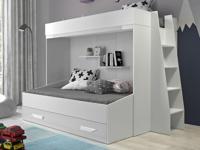 Stapelbed PAREO 90x200 cm wit/hoogglans wit met ladder aan de rechterzijde - thumbnail