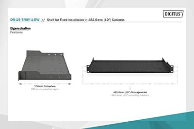 Digitus DN-19 TRAY-1-SW 19 inch Apparaatbodem voor patchkast 1 HE Vast inbouw Geschikt voor kastdiepte: vanaf 450 mm Zwart