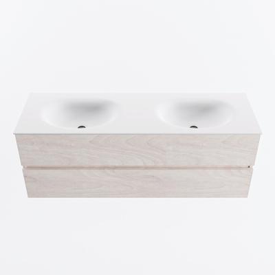 MONDIAZ VICA 140cm badmeubel onderkast Underlayment 2 lades. Wastafel MOON dubbel zonder kraangat, kleur Talc.