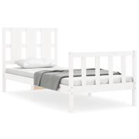 Bedframe met hoofdbord massief hout wit - thumbnail