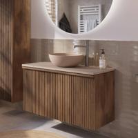 Ben Linea badmeubel incl. beige betonnennen waskom 100x45x71cm eiken grijs - thumbnail