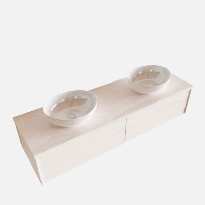 Badkamermeubel BWS Madrid Wit 150 cm met Topblad en Keramische Waskom Dubbel (2 lades, 0 kraangaten)