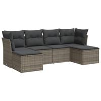 6-delige Loungeset met kussens poly rattan grijs - thumbnail