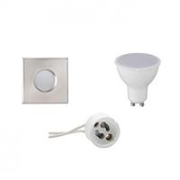 LED Spot Set Vierkant Inbouw - Waterdicht IP65 - Mat Chroom - 4W GU10 - Natuurlijk Wit 4200K - thumbnail