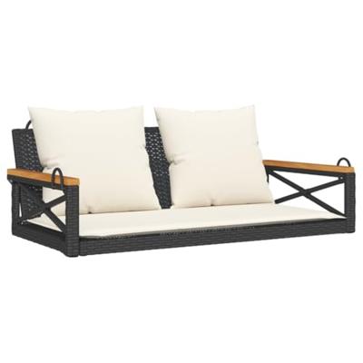 Schommelbank met kussens 109x62x40 cm poly rattan zwart Schommelbank met kussens 109x62x40 cm poly rattan zwart