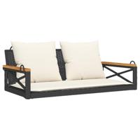 Schommelbank met kussens 109x62x40 cm poly rattan zwart - thumbnail