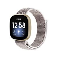 By Qubix - Compatible met Fitbit Versa 3 - Fitbit Versa 4 - Fitbit Sense 1 - Fitbit Sense 2 - Sport loop nylon bandje - Wit/grijs - Compatible fitbit bandje - thumbnail