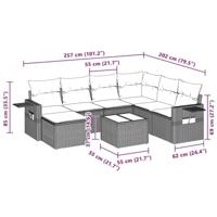 8-delige Loungeset met kussens poly rattan lichtgrijs - thumbnail