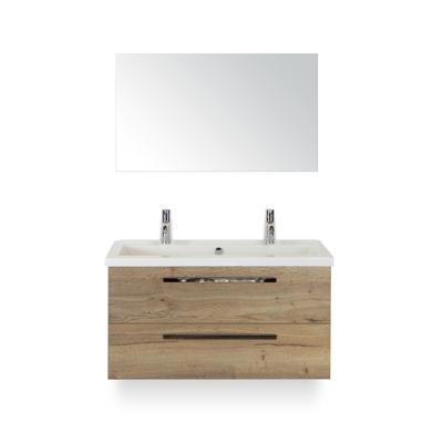 Seville Badmeubelset 100 cm - Natuur Eiken - Wastafel Djazz 2 kraangaten - met Spiegel